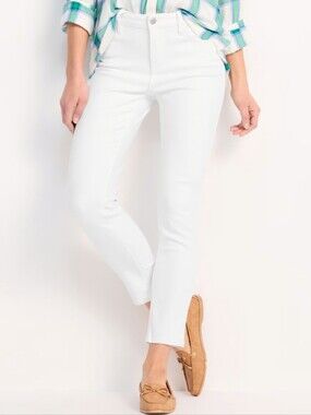 Indigo Six White Stretch Slim Ankle Jeans, Size 10